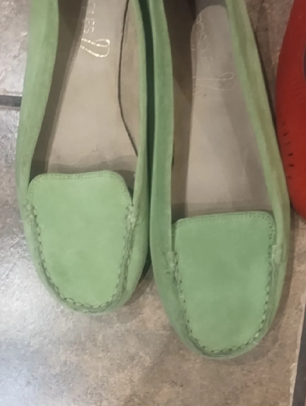 #0132 AEROSOLES 3 Pair Suede Slip-On Loafers in Blue, Red, and Green - Picture 4 of 10